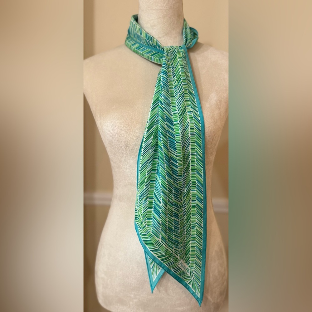 Ugna Green & Blue Graphic Scarf 65” Long Abstract Chevron Print